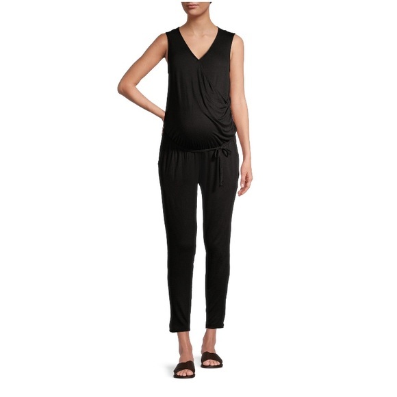 Time and Tru Black Tie at Waist Nursing Belted Stretchy Comfy Jumpsuit Select Sz - Picture 1 of 3